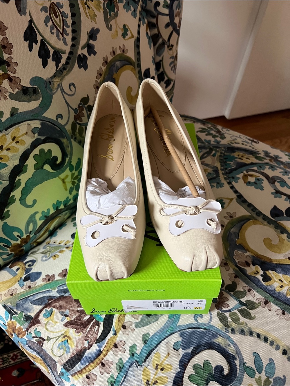 Sam Edelman Cream Leather Bow Ballet Flats